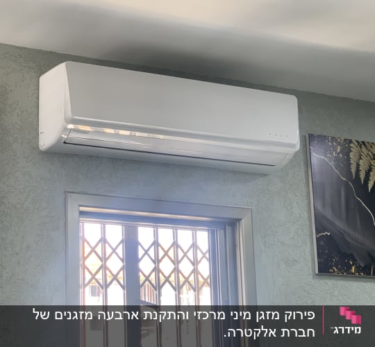 מזגן קיר לבן מותקן מעל חלון